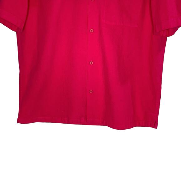 Zara L Mens Cotton Button Front Shirt Bold Magenta Short Sleeve Breathable - Picture 6 of 10